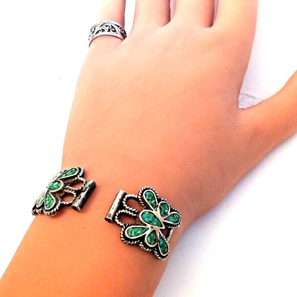 Native American Vintage Turquoise Watchtips Butterfly Sterling (1587) - Picture 7 of 7